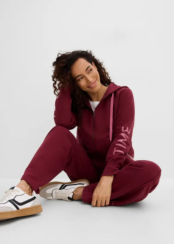 Sweatshirtjacka med huva, av elastisk materialmix med ekologisk bomull, bonprix