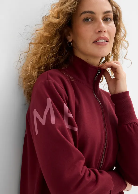 Sweatshirtjacka av elastisk materialmix med ekologisk bomull, bonprix