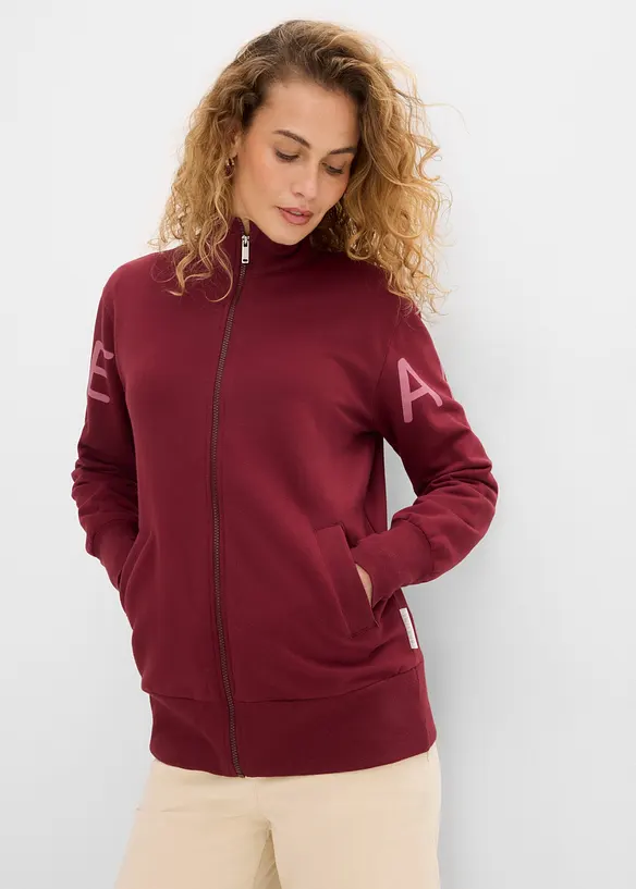 Sweatshirtjacka av elastisk materialmix med ekologisk bomull, bonprix