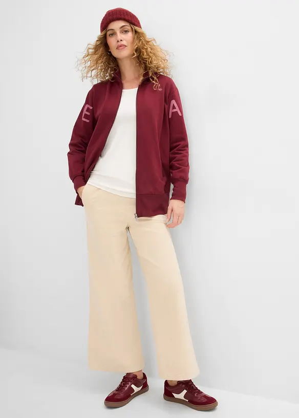 Sweatshirtjacka av elastisk materialmix med ekologisk bomull, bonprix