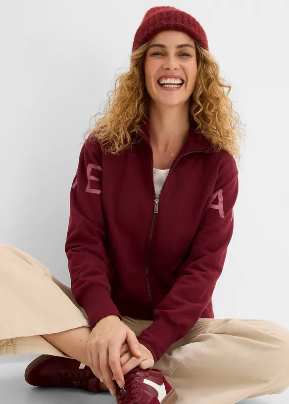 Sweatshirtjacka av elastisk materialmix med ekologisk bomull, bonprix