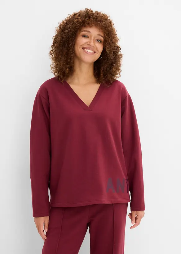 Sweatshirt av elastisk materialmix med ekologisk bomull, bonprix