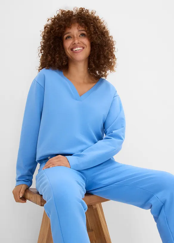 Sweatshirt av elastisk materialmix med ekologisk bomull, bonprix