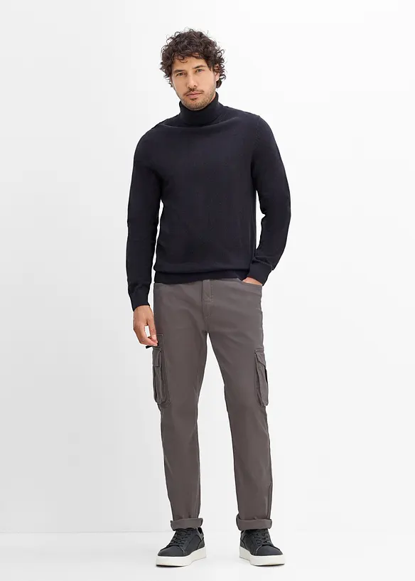 Cargobyxa med res&aring;rmidja och stretch Classic Fit, Straight, bonprix