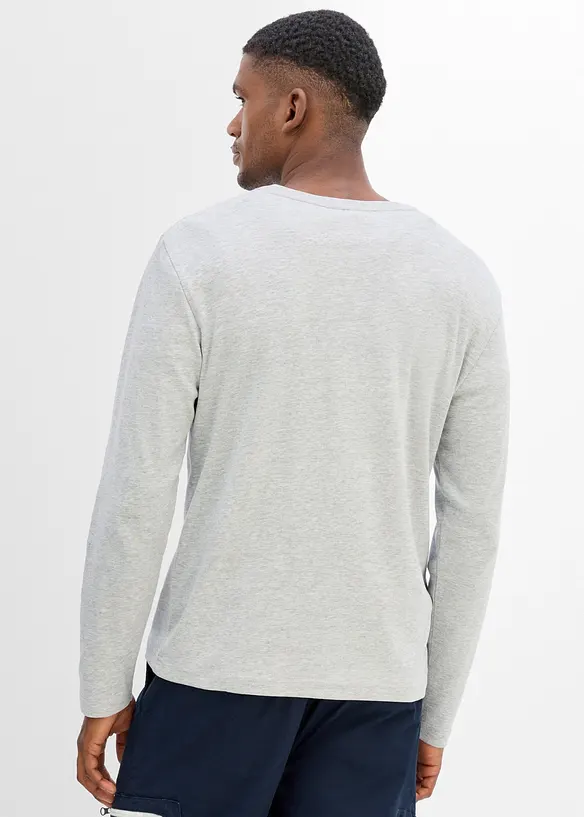 Ribbad topp med farfarskrage l&aring;nga &auml;rmar (2-pack), bonprix