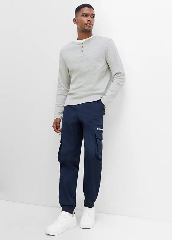 Ribbad topp med farfarskrage l&aring;nga &auml;rmar (2-pack), bonprix
