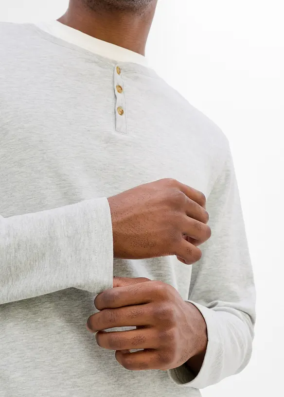 Ribbad topp med farfarskrage l&aring;nga &auml;rmar (2-pack), bonprix