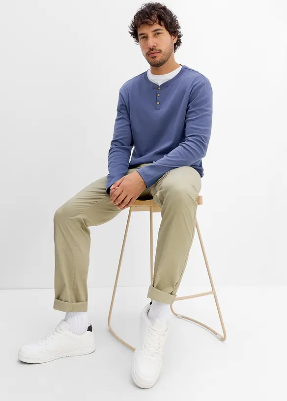 Ribbad topp med farfarskrage l&aring;nga &auml;rmar (2-pack), bonprix