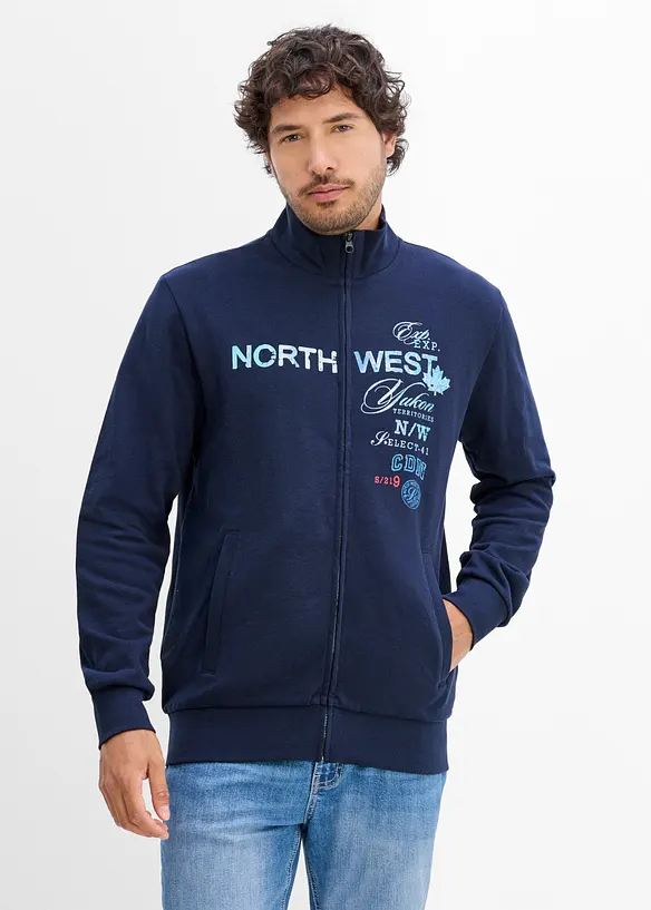 Sweatshirtjacka med st&aring;krage i bomull, bonprix