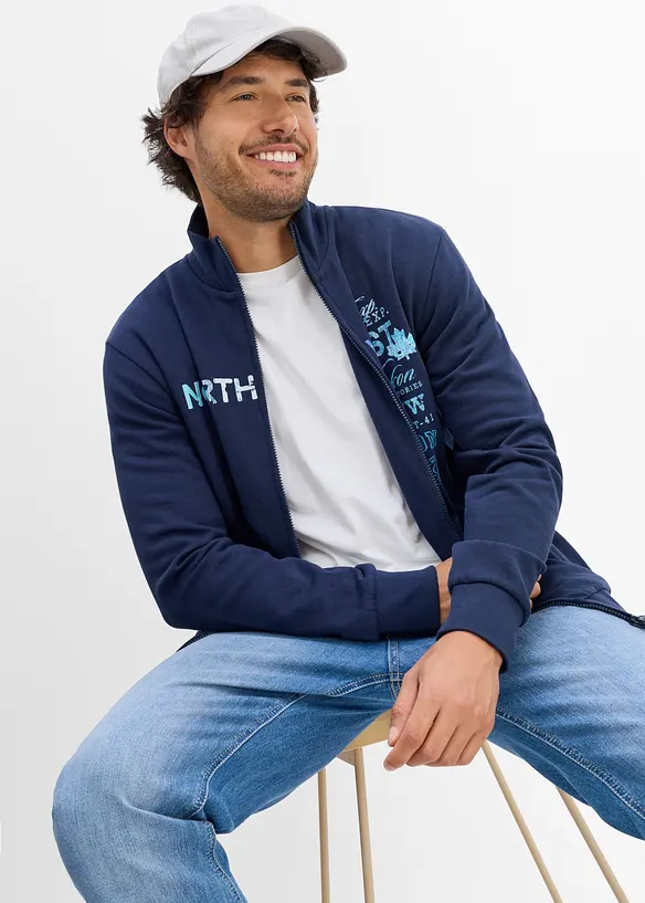 Sweatshirtjacka med st&aring;krage i bomull, bonprix