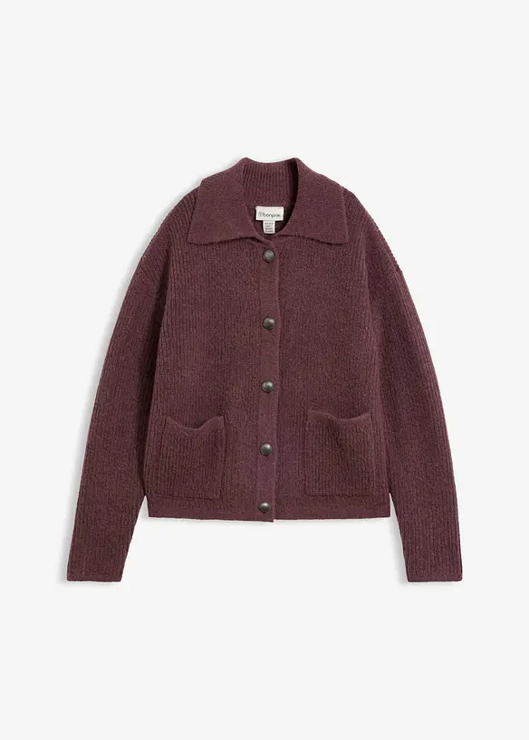 Ribbstickad cardigan i fluffigt material, bonprix
