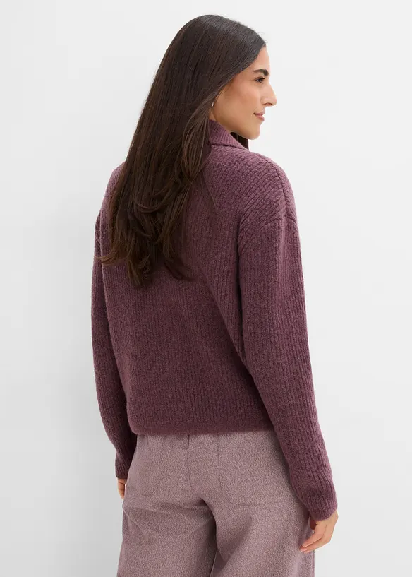 Ribbstickad cardigan i fluffigt material, bonprix