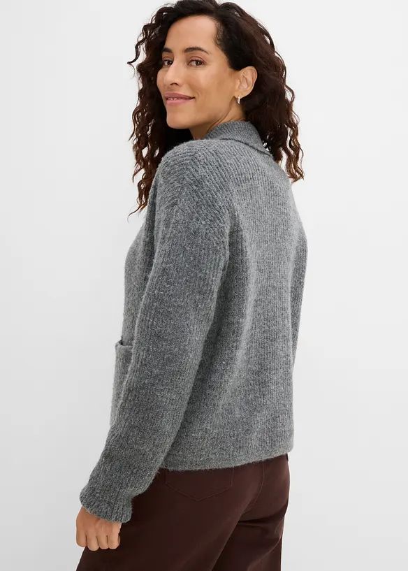 Ribbstickad cardigan i fluffigt material, bonprix