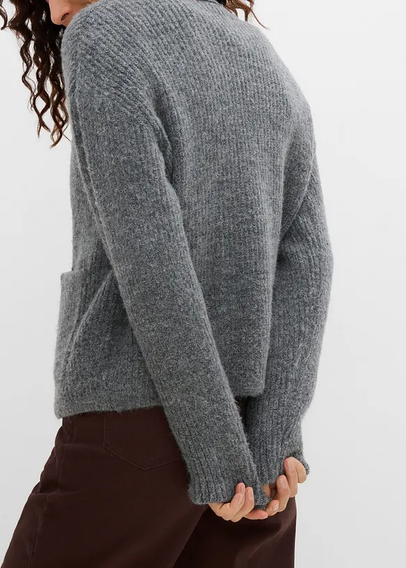 Ribbstickad cardigan i fluffigt material, bonprix