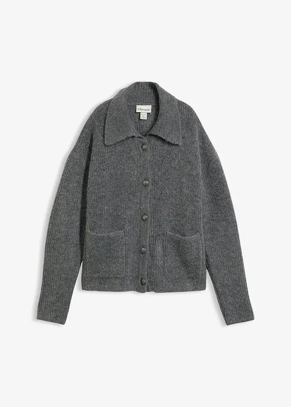 Ribbstickad cardigan i fluffigt material, bonprix