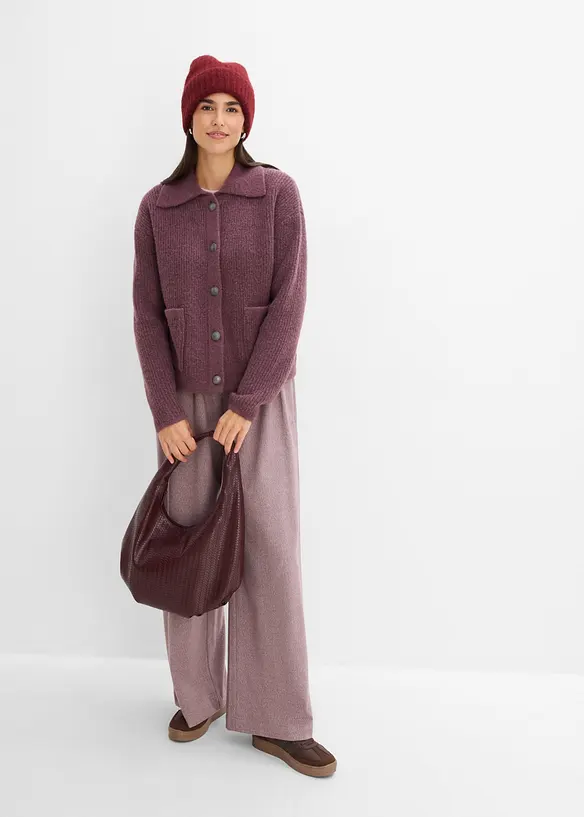 Ribbstickad cardigan i fluffigt material, bonprix