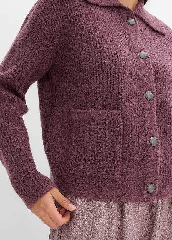 Ribbstickad cardigan i fluffigt material, bonprix