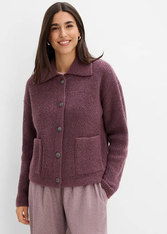 Ribbstickad cardigan i fluffigt material, bonprix