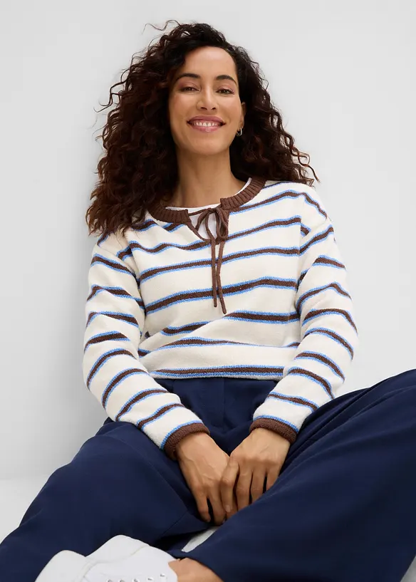 Byxa i materialmix med yllelook, bonprix