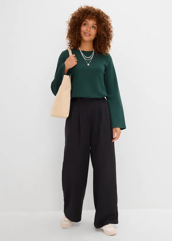 Byxa i materialmix med yllelook, bonprix