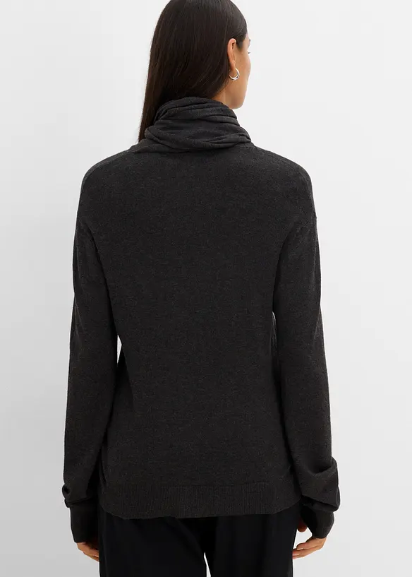 Finstickad cardigan med avtagbar sjal, bonprix