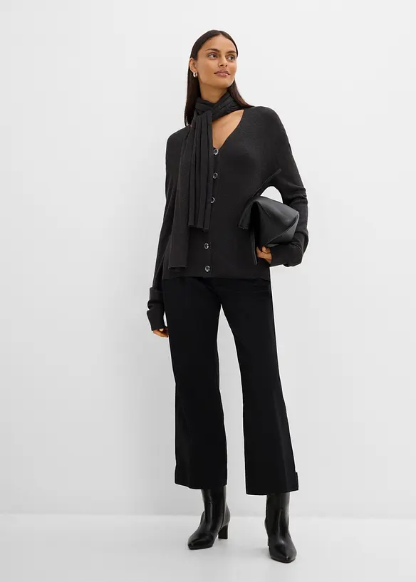 Finstickad cardigan med avtagbar sjal, bonprix