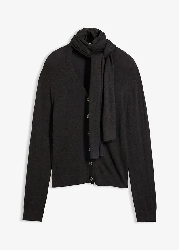 Finstickad cardigan med avtagbar sjal, bonprix