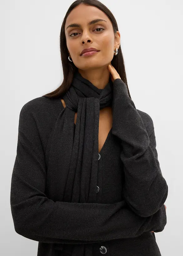 Finstickad cardigan med avtagbar sjal, bonprix