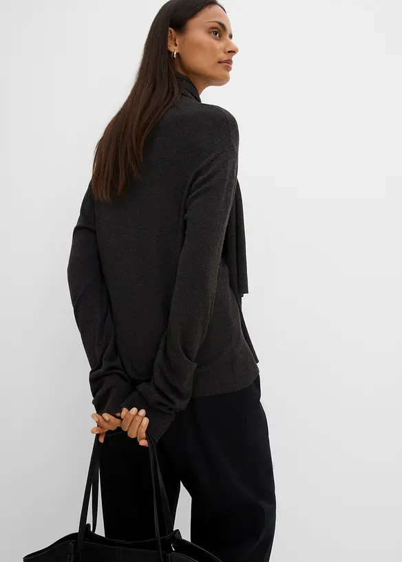 Finstickad cardigan med avtagbar sjal, bonprix