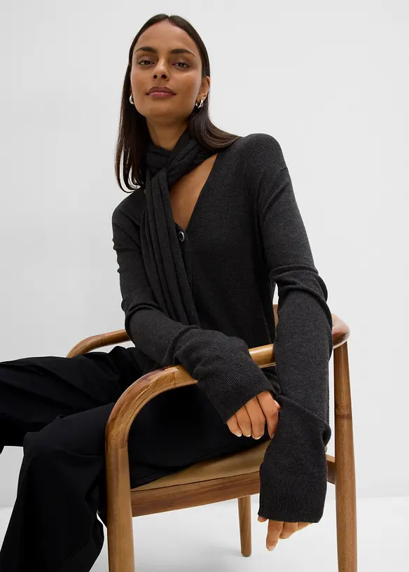 Finstickad cardigan med avtagbar sjal, bonprix