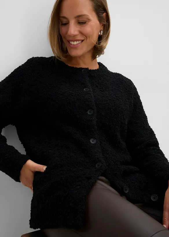 Cardigan i teddymaterial, bonprix