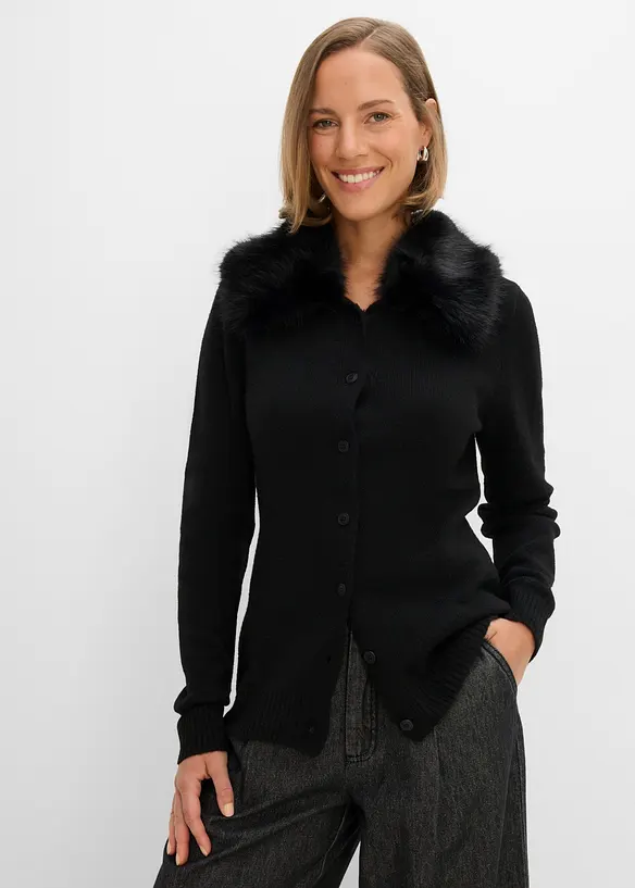 Cardigan i insv&auml;ngd modell med fuskp&auml;lskrage, bonprix