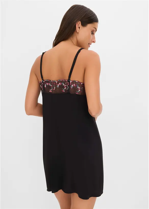 Neglig&eacute; i mjuk viskos med skirt broderi, bonprix