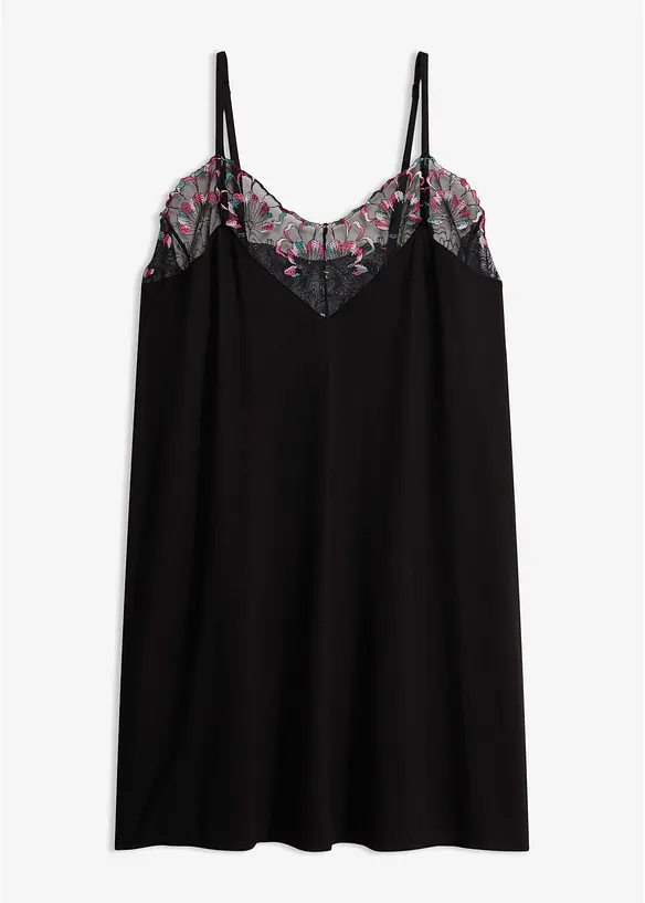 Neglig&eacute; i mjuk viskos med skirt broderi, bonprix