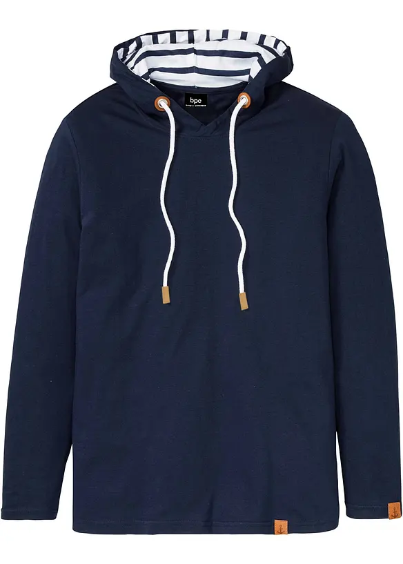 L&aring;ng&auml;rmad T-shirt med huva i ekologisk bomull, bonprix