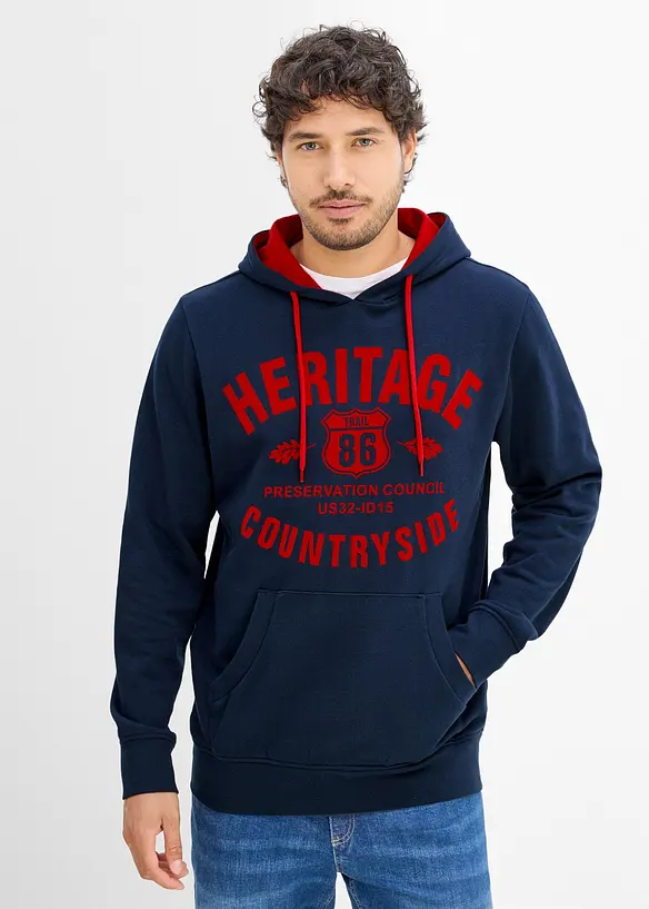 Sweatshirt med huva och tryck, bonprix