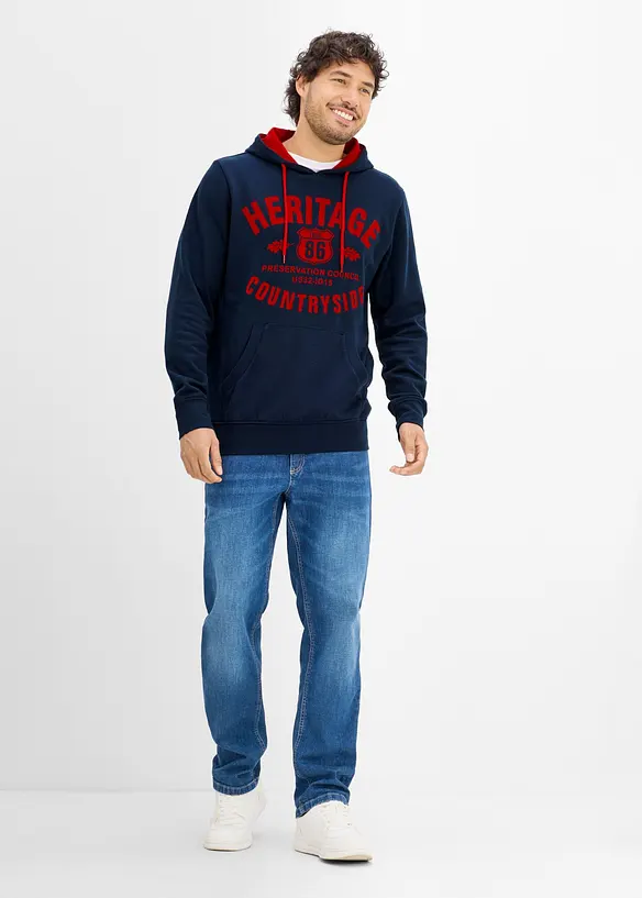 Sweatshirt med huva och tryck, bonprix