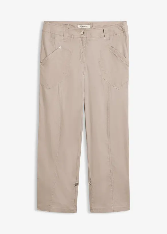 Stretchig cargobyxa i bomullsmix, 3/4-l&auml;ngd, bonprix