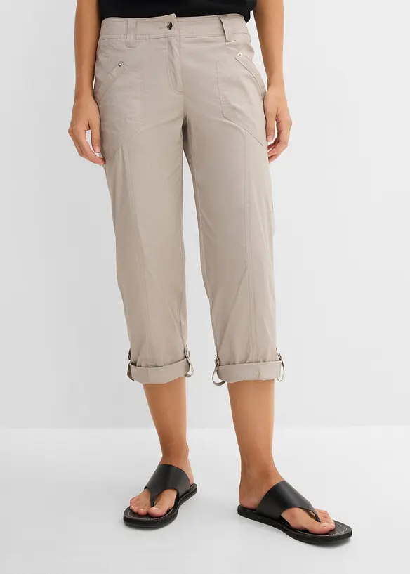 Stretchig cargobyxa i bomullsmix, 3/4-l&auml;ngd, bonprix