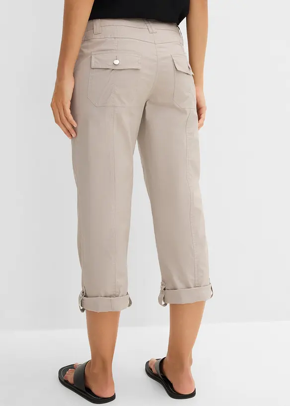 Stretchig cargobyxa i bomullsmix, 3/4-l&auml;ngd, bonprix