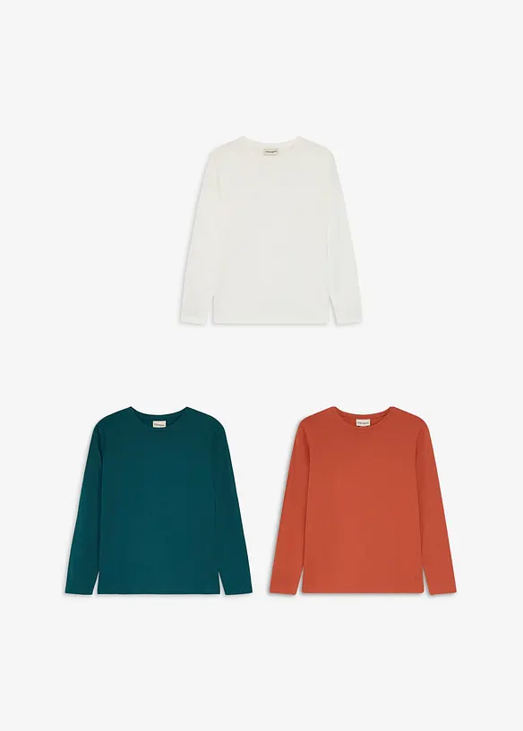 L&aring;ng&auml;rmad T-shirt med ekologisk bomull (3-pack), bonprix