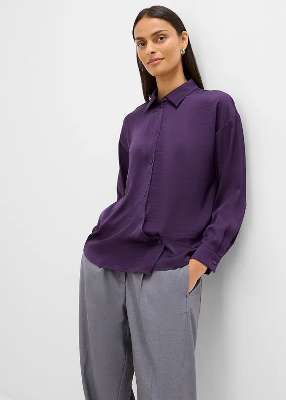 Skjortblus i f&ouml;ljsam satin, bonprix