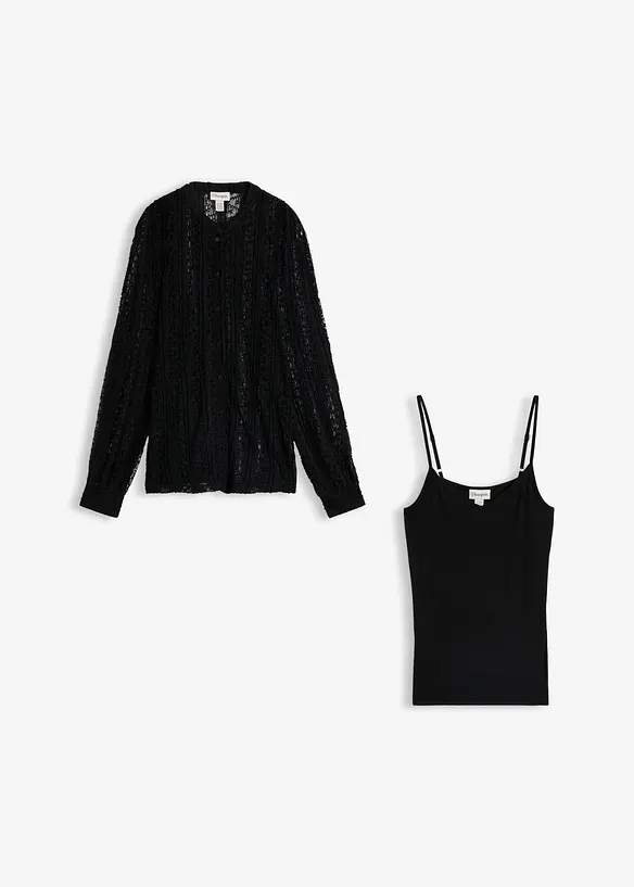 Jerseyblus med linne (2-delat set), bonprix