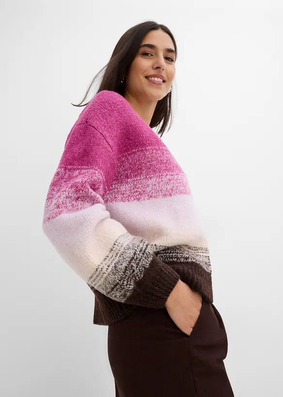 Grovstickad cardigan av mjuk materialmix, bonprix