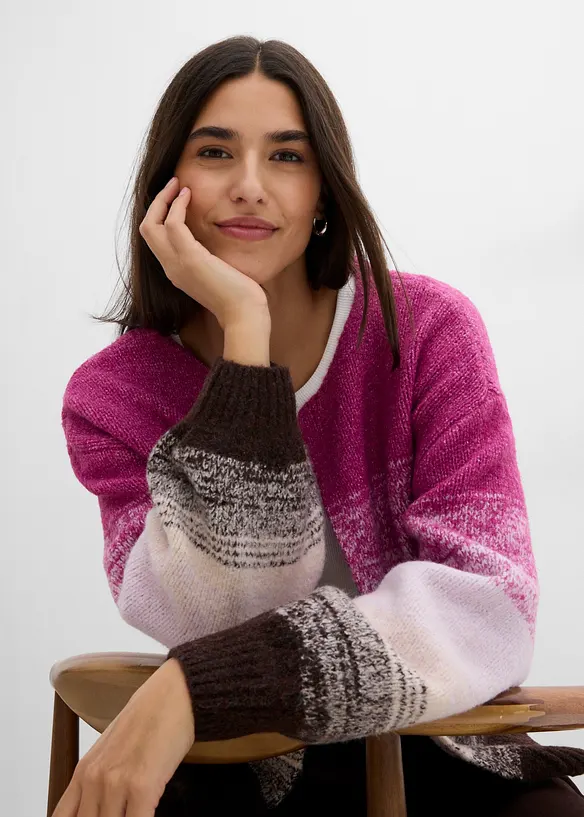 Grovstickad cardigan av mjuk materialmix, bonprix