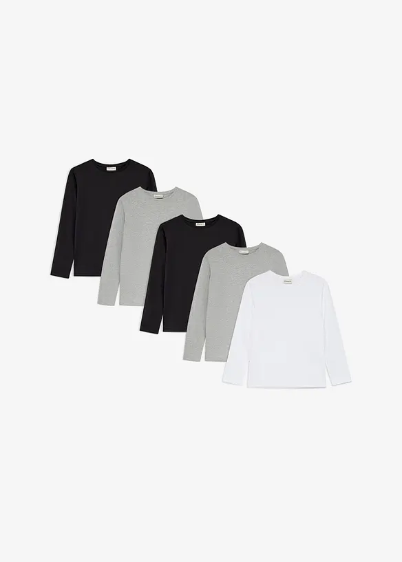 L&aring;ng&auml;rmad T-shirt med ekologisk bomull (5-pack), bonprix
