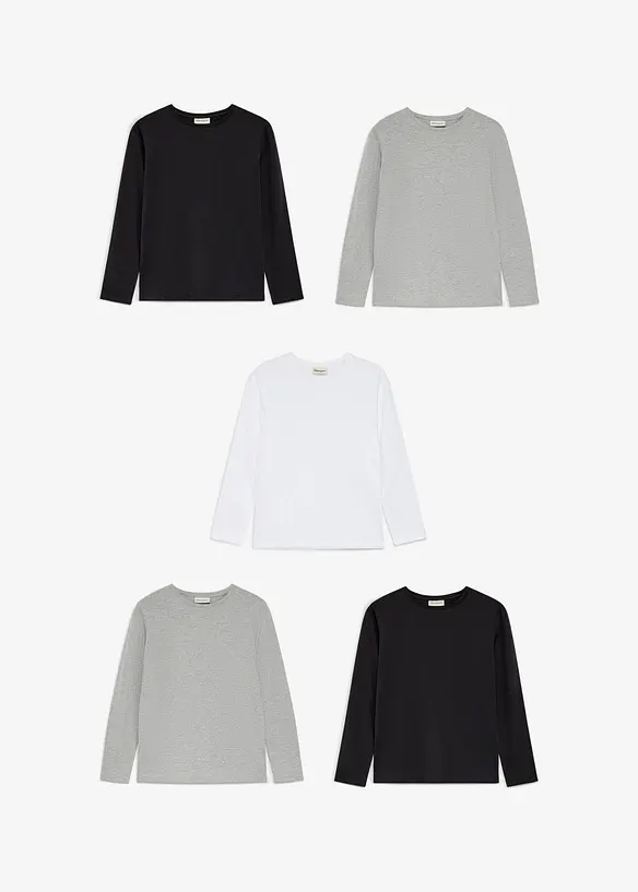 L&aring;ng&auml;rmad T-shirt med ekologisk bomull (5-pack), bonprix
