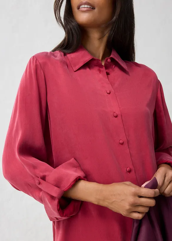 Skjortblus i f&ouml;ljsam kupro och viskos, bonprix