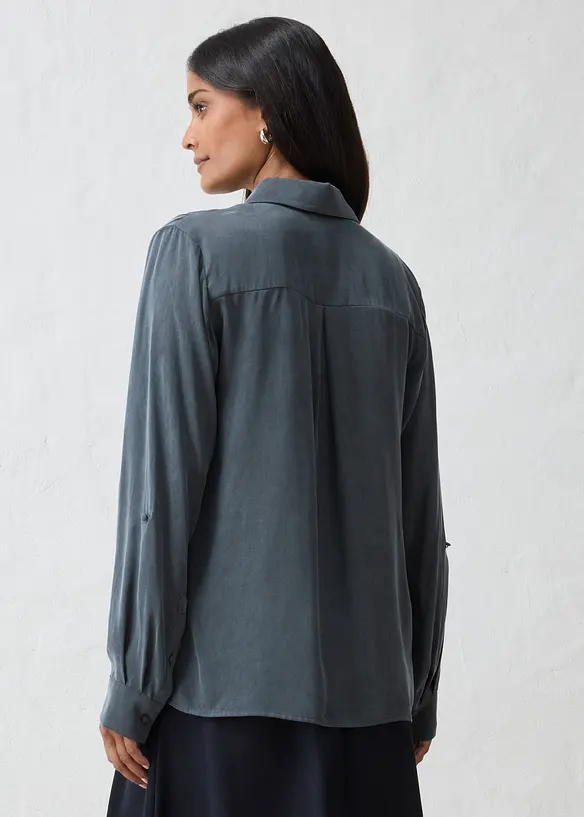 Skjortblus i f&ouml;ljsam kupro och viskos, bonprix