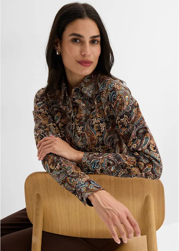 Strykfri skjortblus i bomullsstretch, bonprix